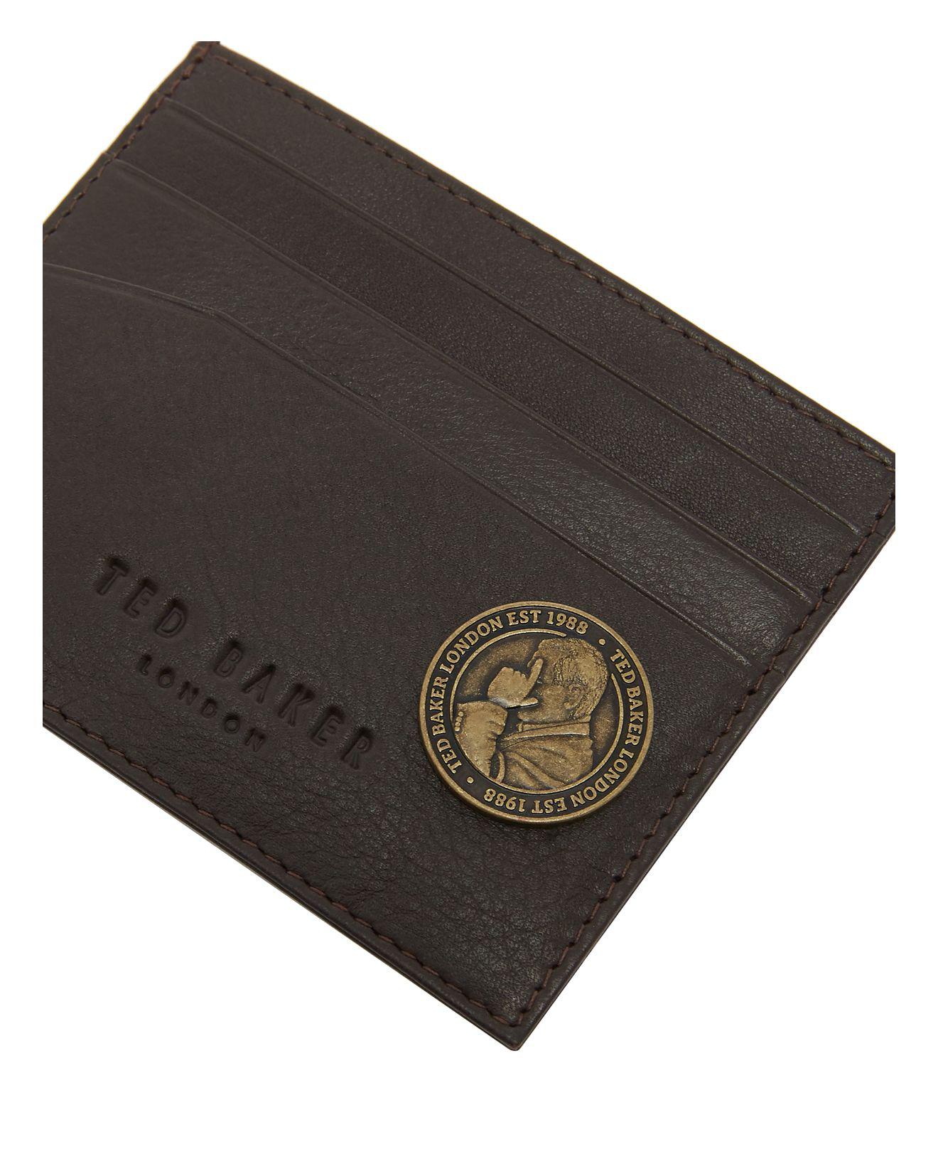Ted Baker Two Tone Detail Leather Card Holder in Chocolate (Brown) for