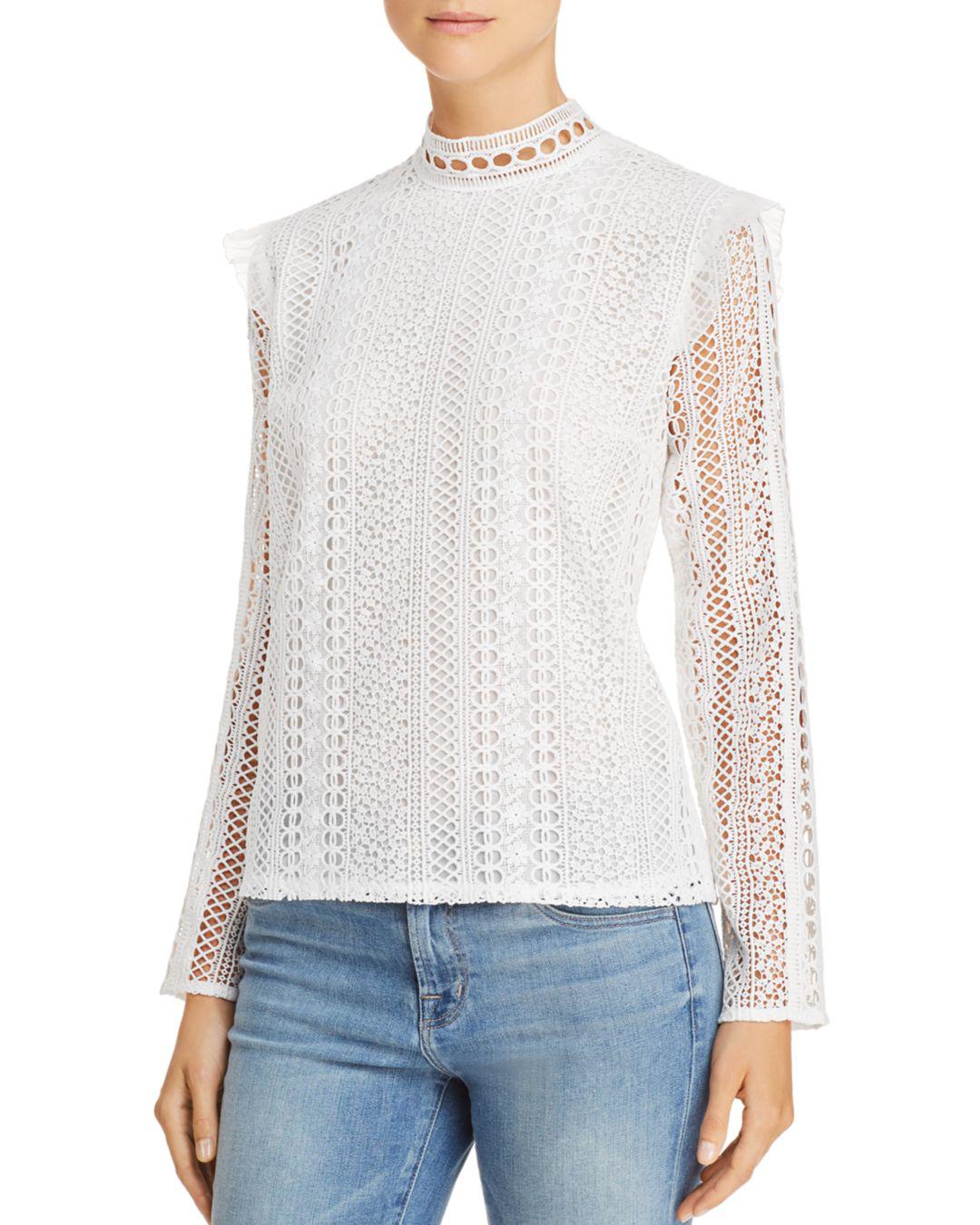 Aqua Ruffled Lace Top in White - Lyst