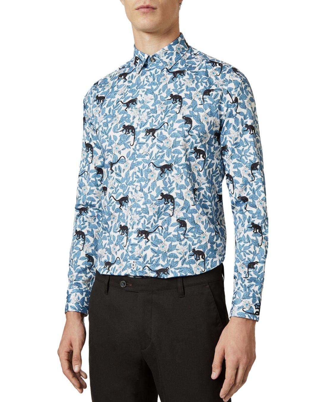 Ted Baker Yeux Monkey & Leaf Print Slim Fit Button - Down Shirt in Blue for  Men | Lyst