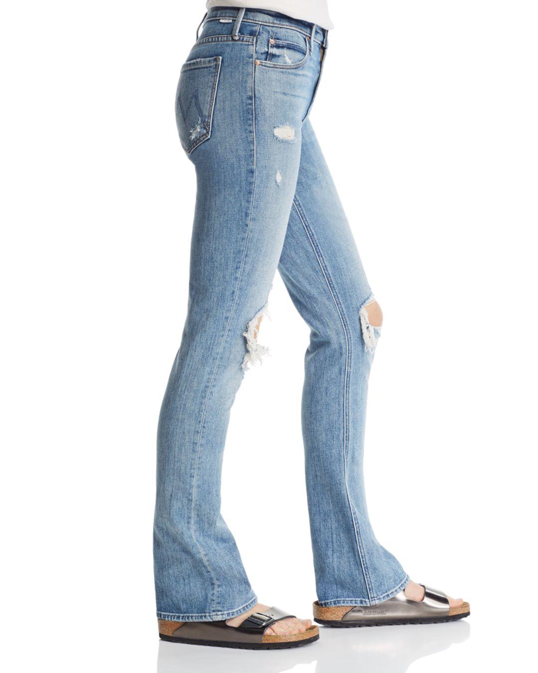 Mother Denim The Runaway Weekender Distressed Bootcut Jeans In Helter  Skelter in Blue - Lyst