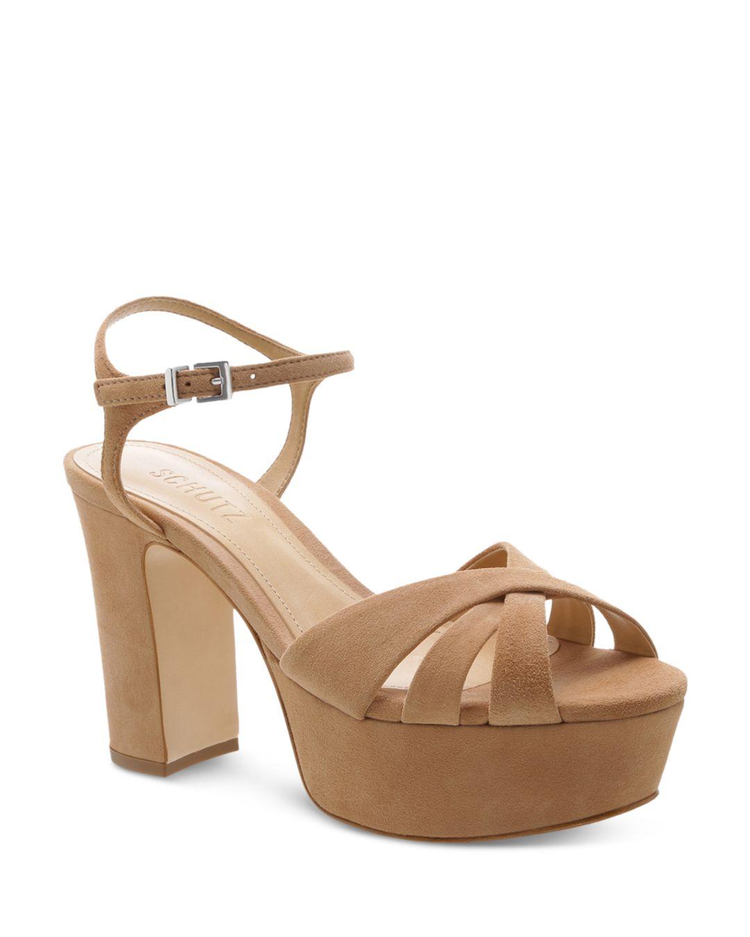 Schutz Keefa Nubuck Ankle-strap Platform Sandals in Honey Beige Nubuck Leather (Natural) - Save 