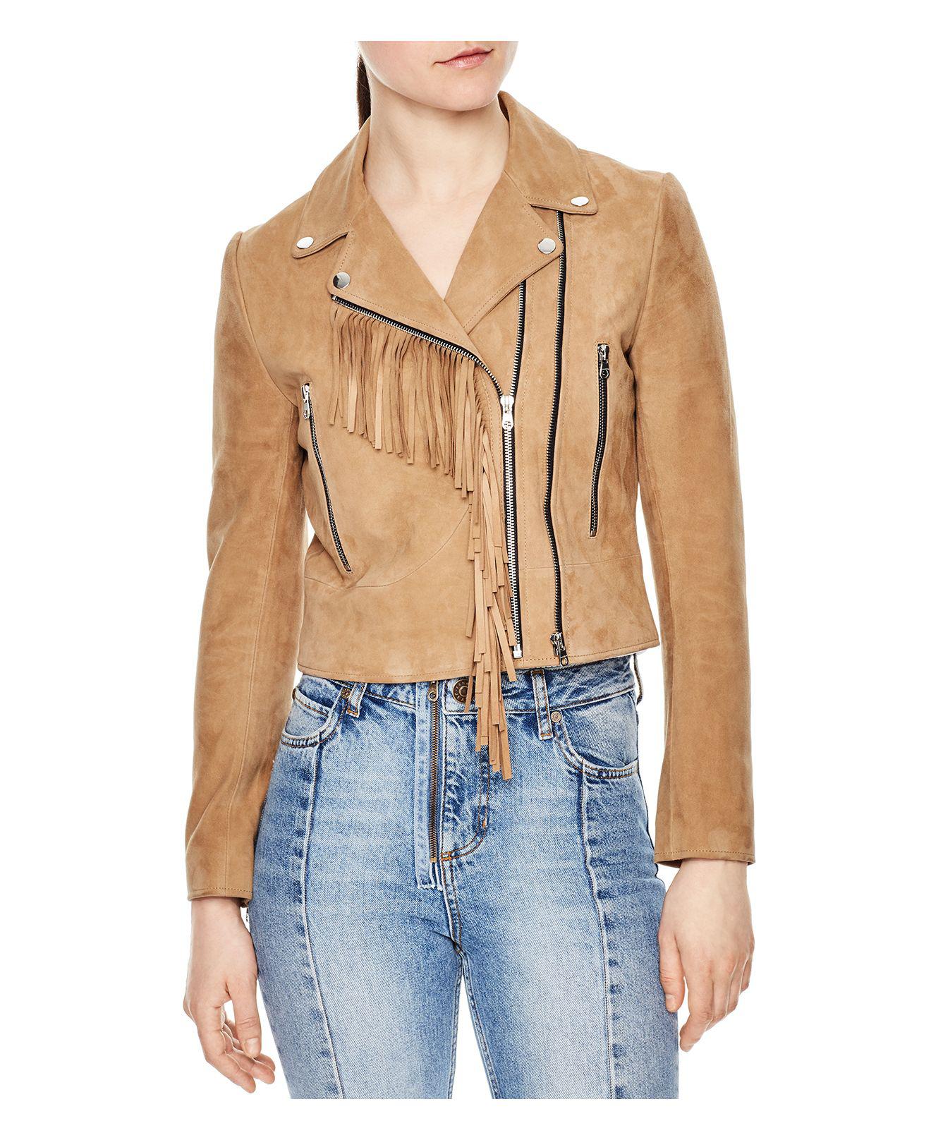 sandro fringe leather jacket