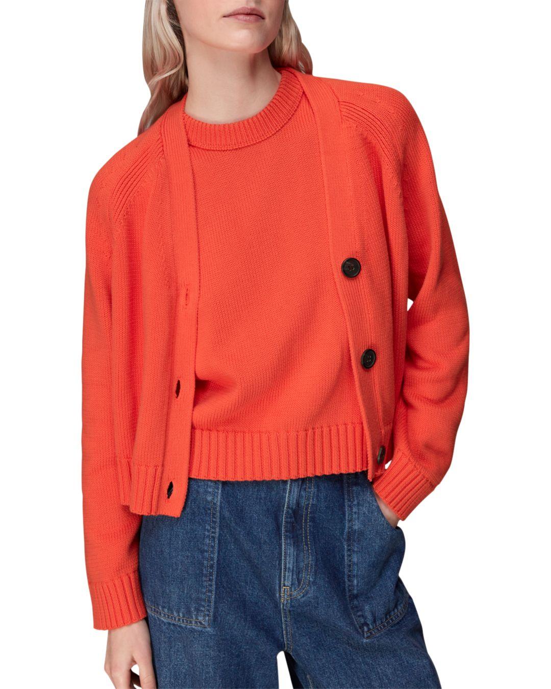 Whistles Karine Ribbed Detail Cardigan in Red Lyst