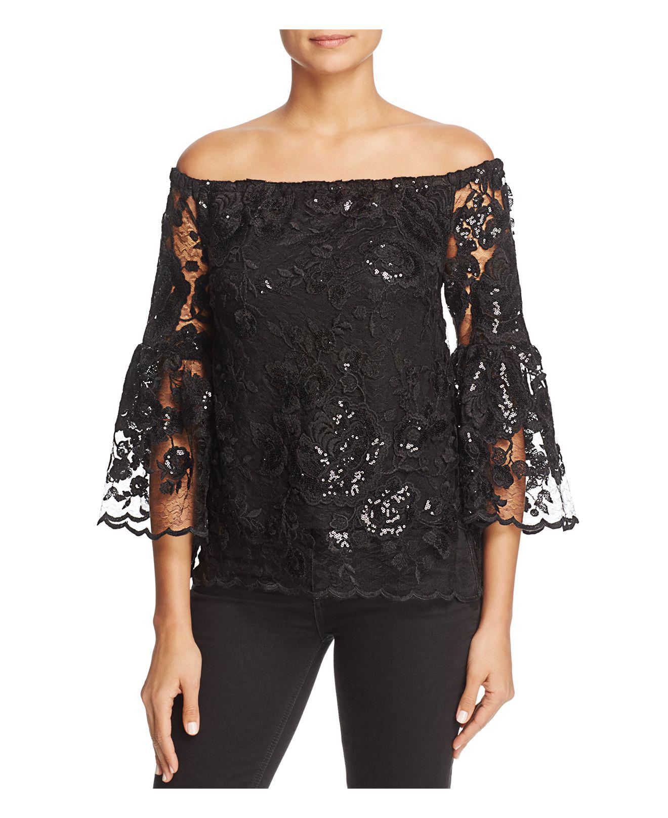 vince camuto embroidered bell sleeve top