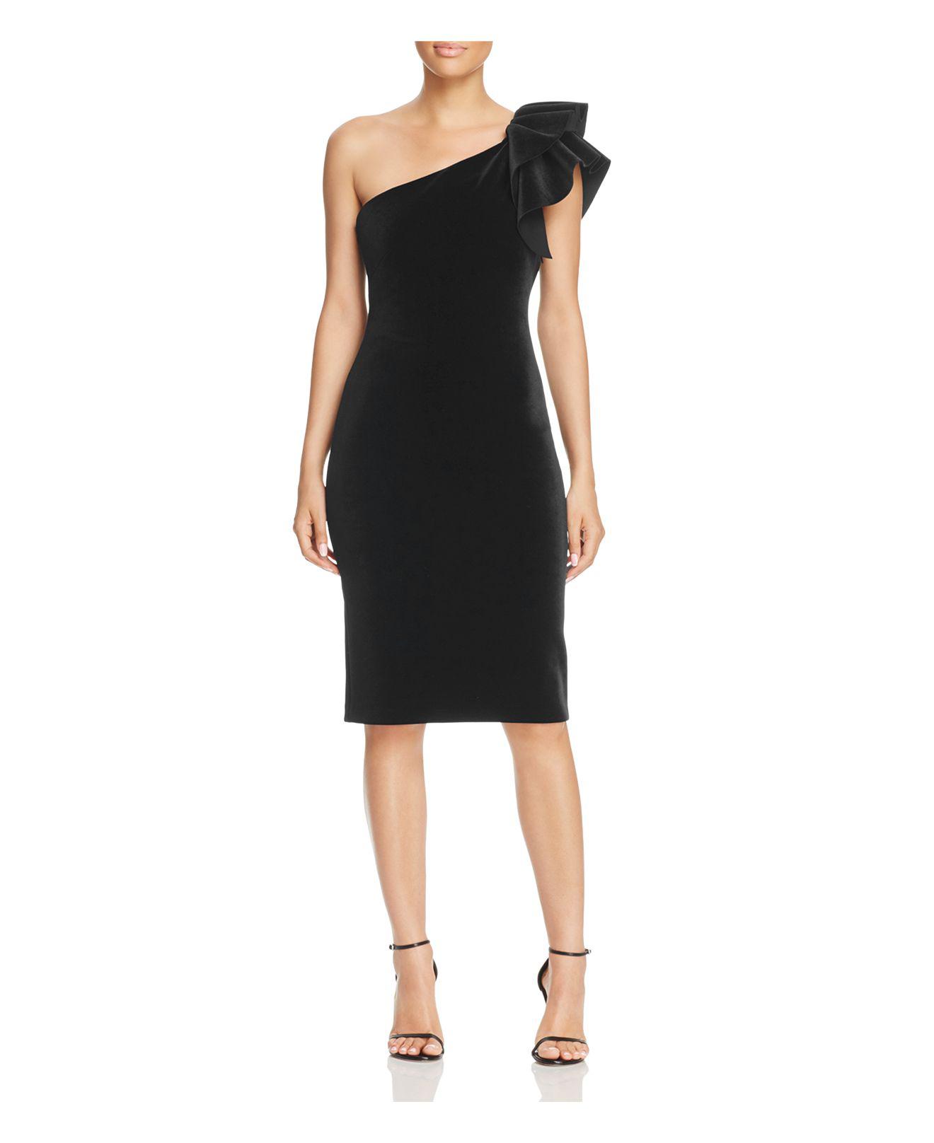 one shoulder black velvet dress