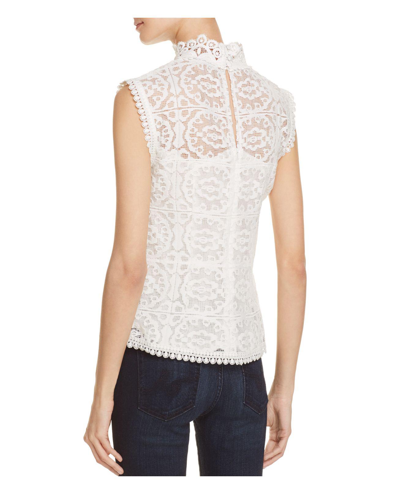 Aqua Lace Mock Neck Sleeveless Top in White - Lyst