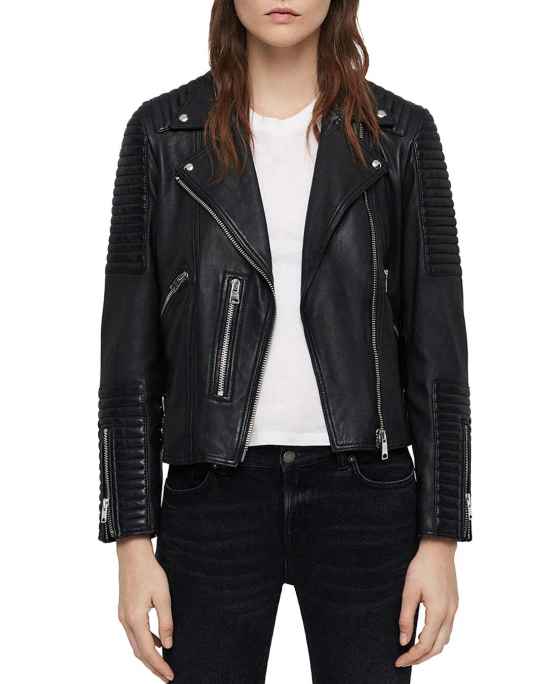 AllSaints Estella Quilted Leather Biker Jacket in Black - Lyst