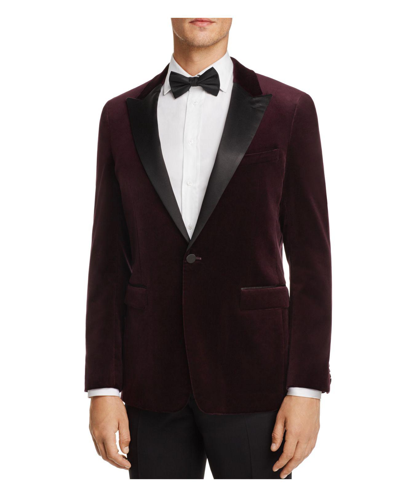 Theory Velvet Slim Fit Tuxedo Jacket in Burgundy/Black (Black) for Men ...