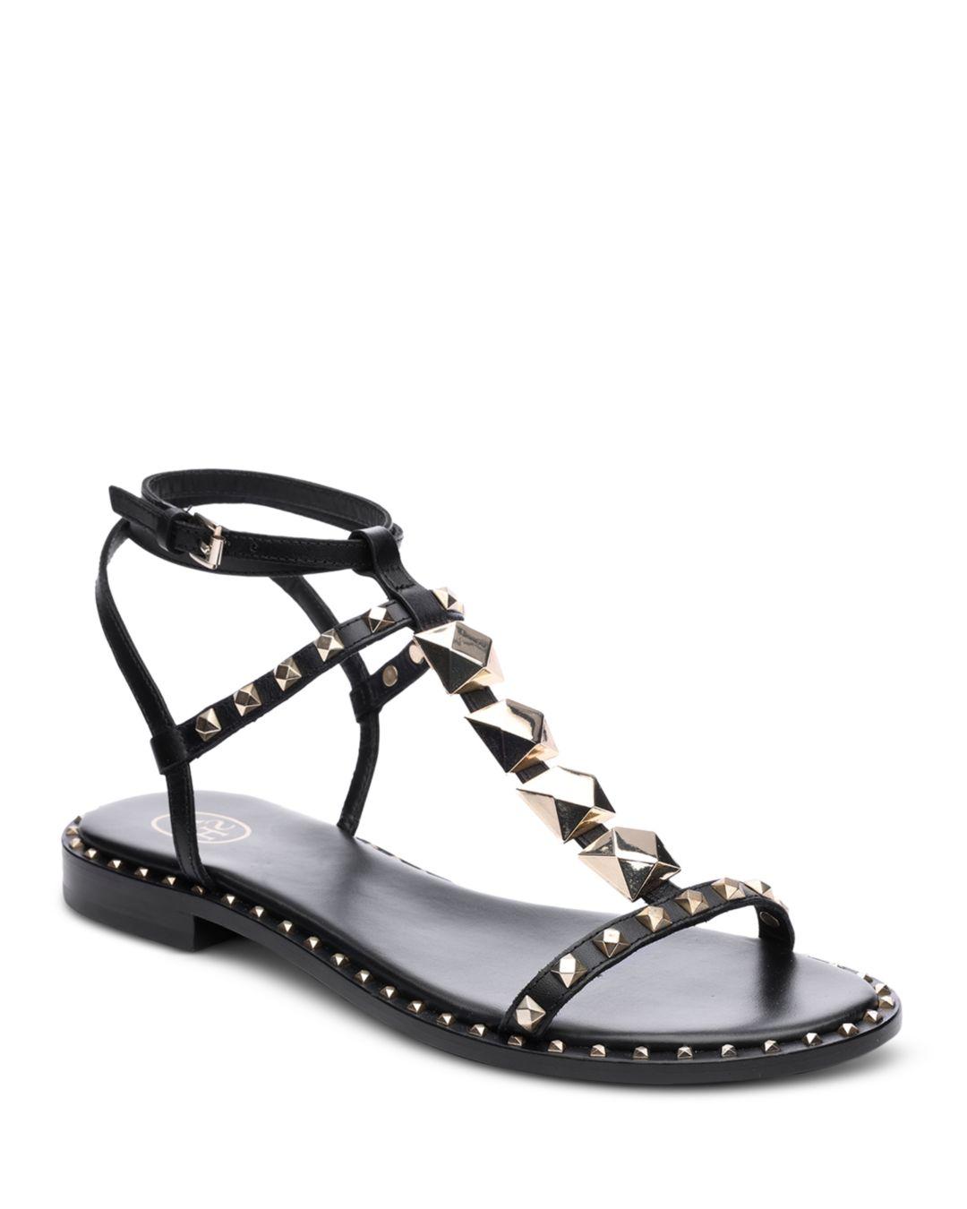 Ash Party T Strap Studded Sandals in Black | Lyst