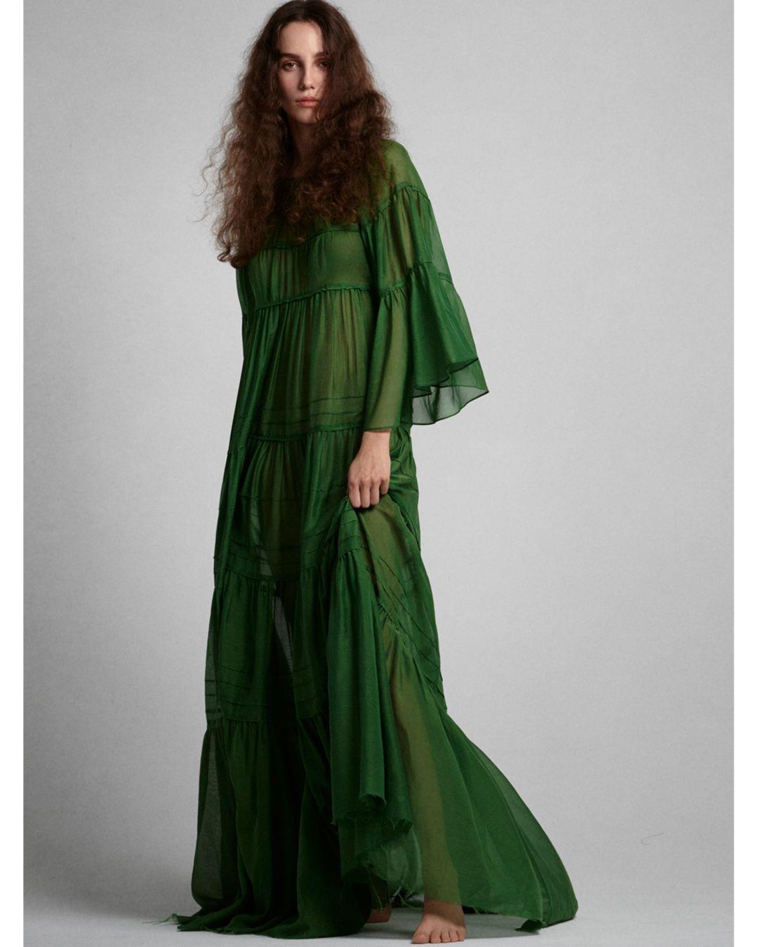 Rebecca Taylor Ruched Tiered Dress in Green | Lyst