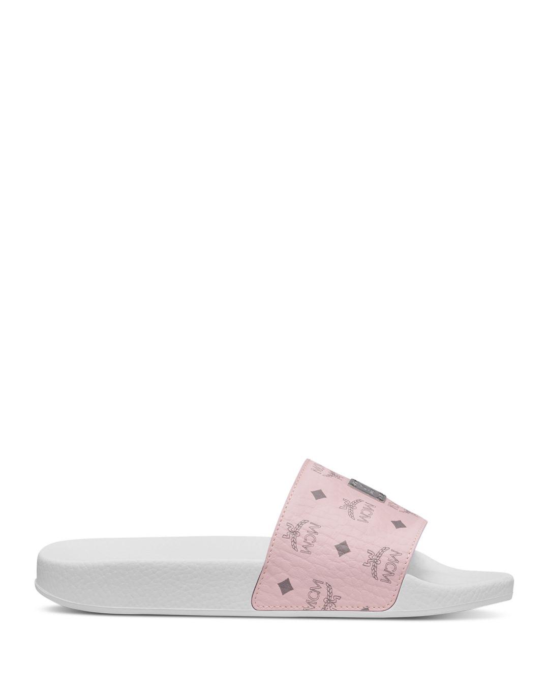 Mcm Powder Pink Slides - departurepic