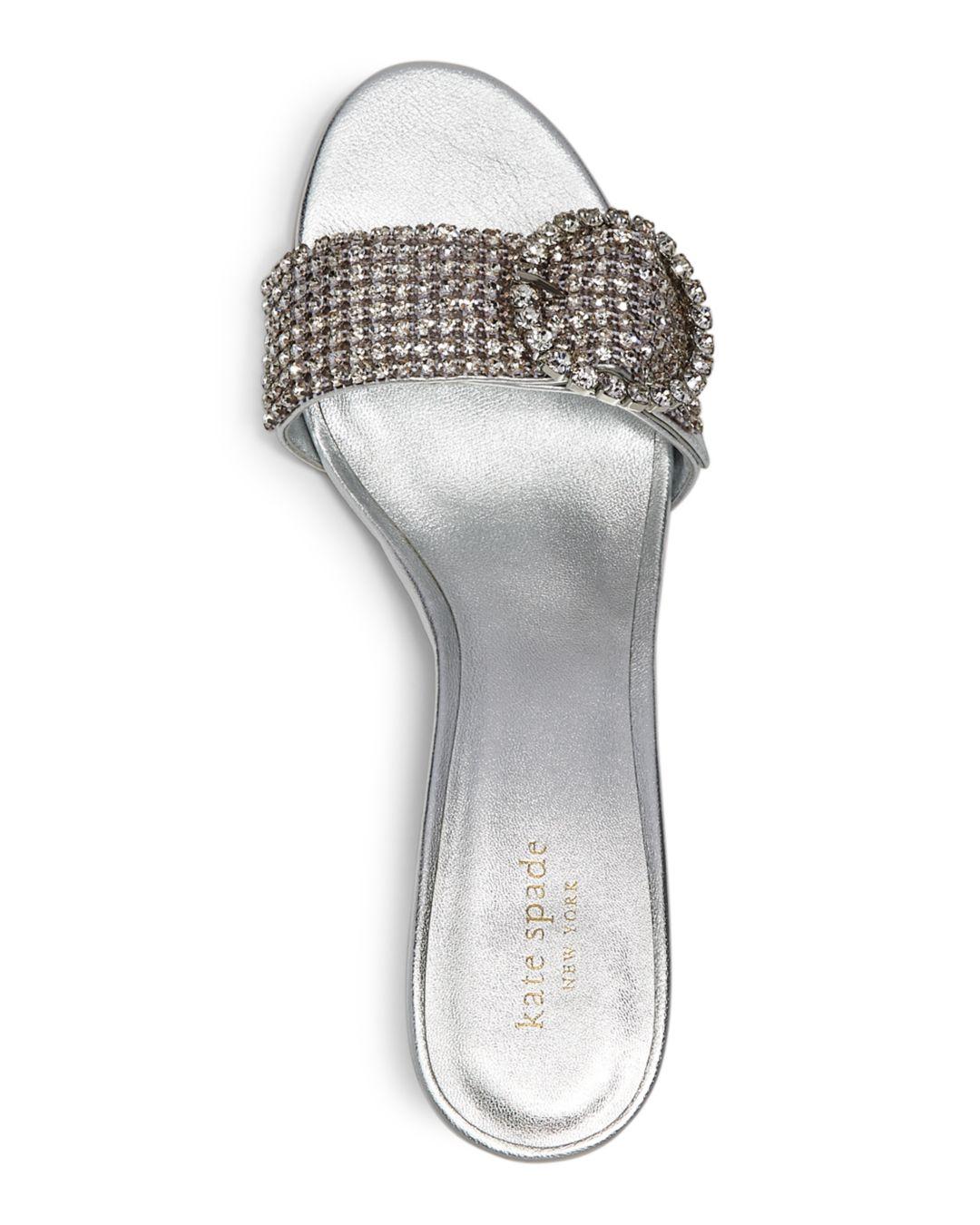 Silver Rhinestone Bow Ruched Studded Slide Heel Mules | Heels, Stunning shoes, Heel mules