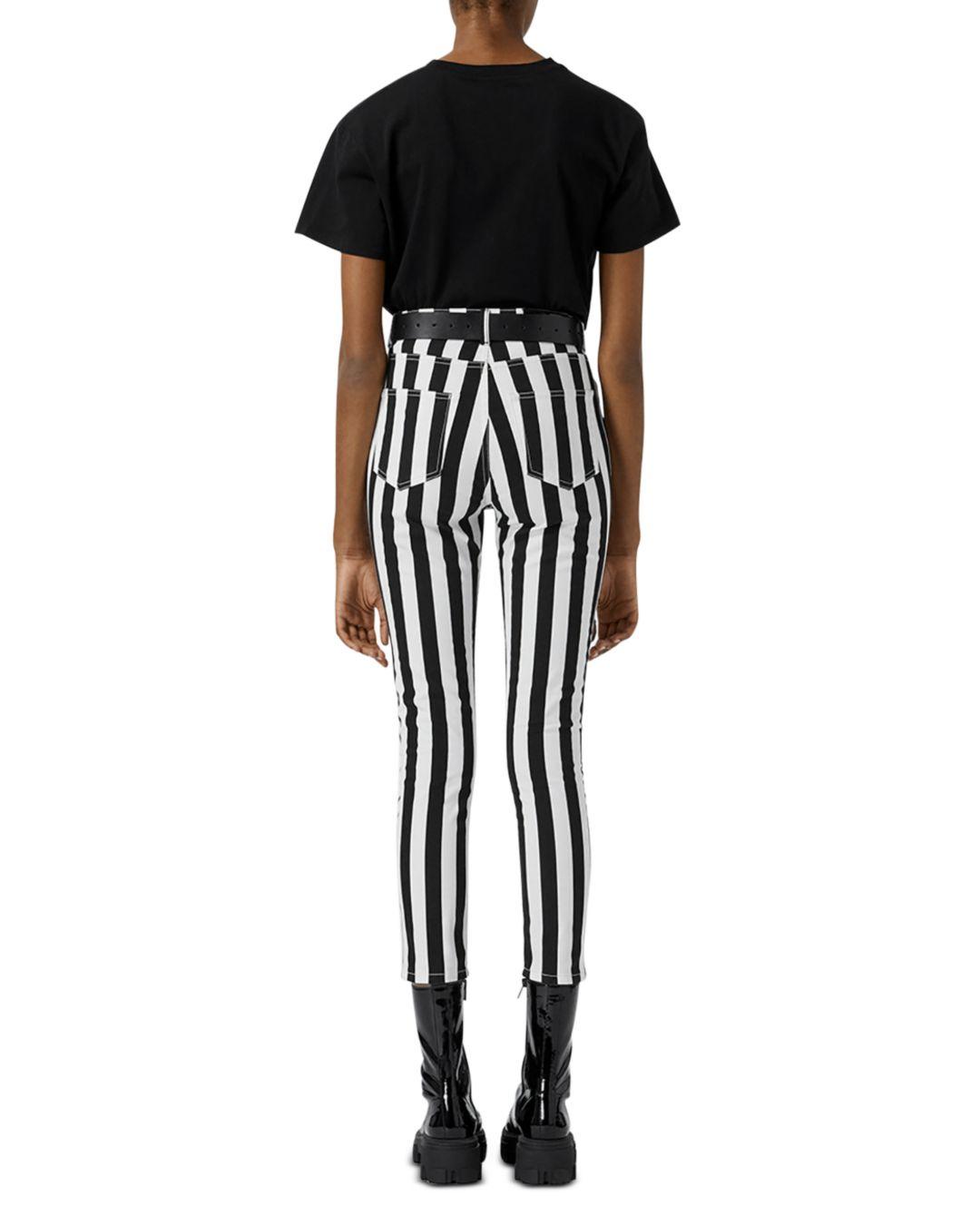 Black And White Striped Slim-fit Jeans 