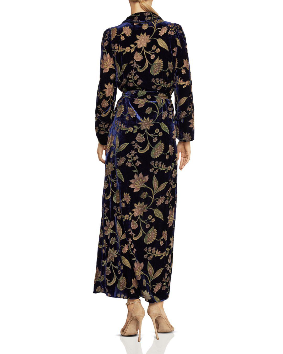 bcbg floral velvet burnout wrap dress