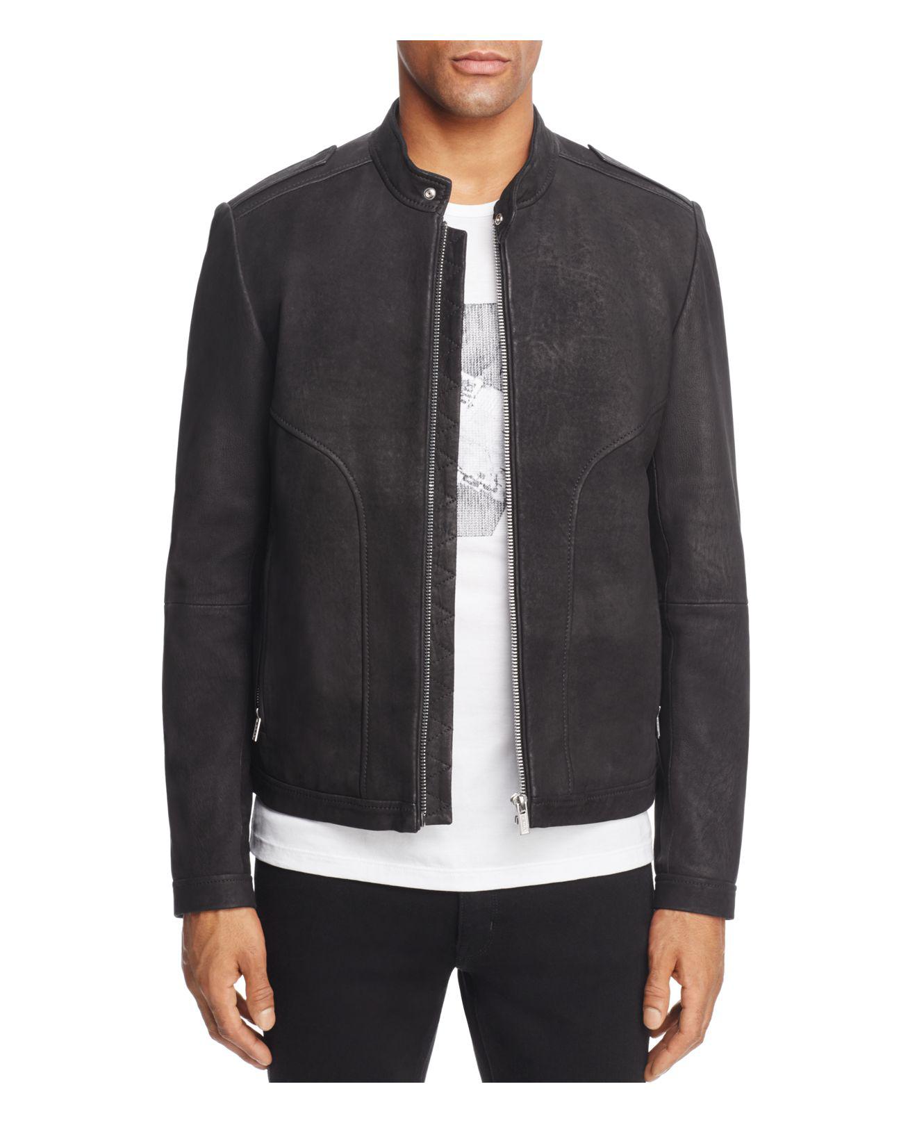 HUGO Link Mandarin Collar Leather Jacket in Black for Men - Lyst