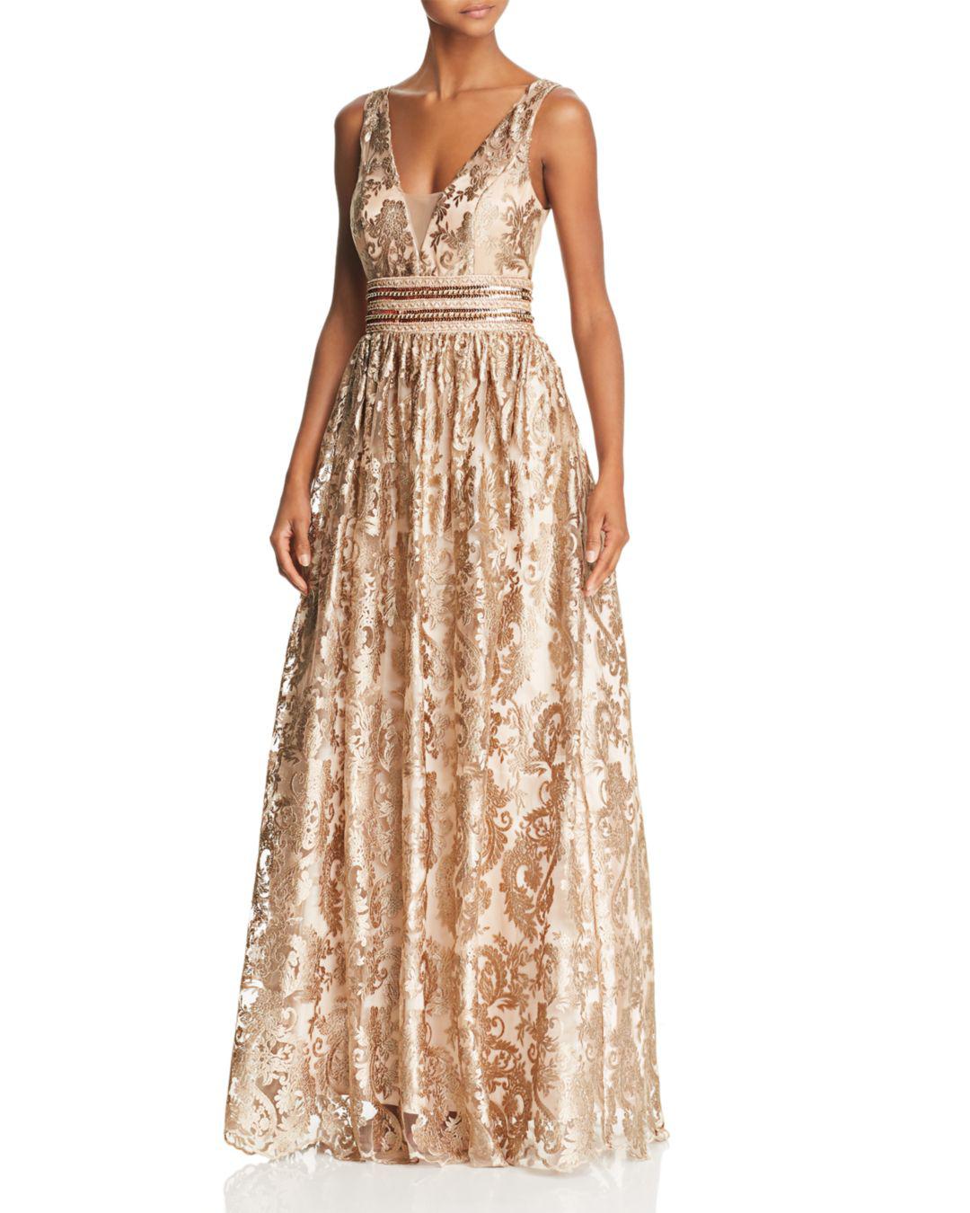 betsy & adam embellished embroidered gown
