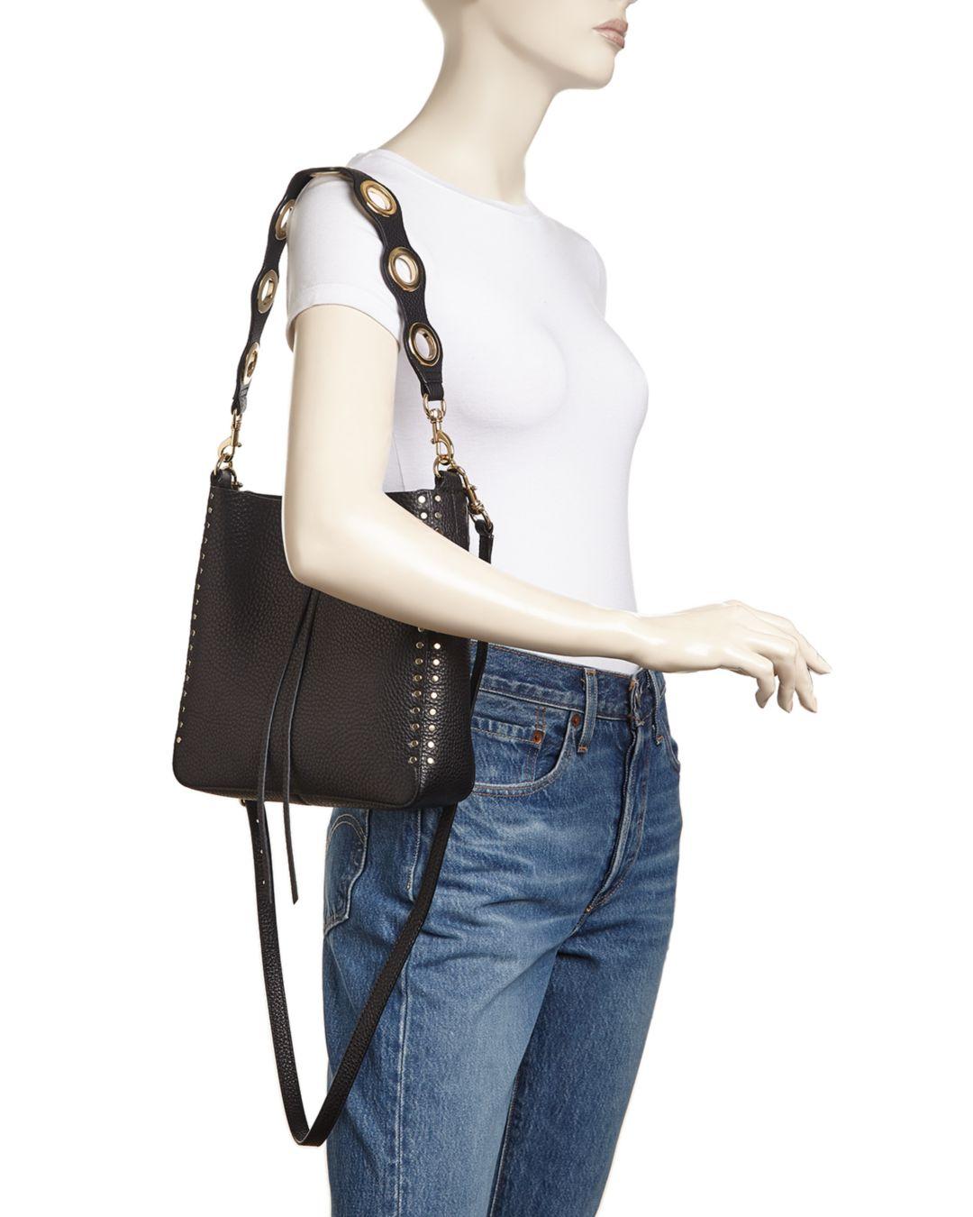 Rebecca Minkoff Leather Darren Small Studded Shoulder Bag in Black/Gold