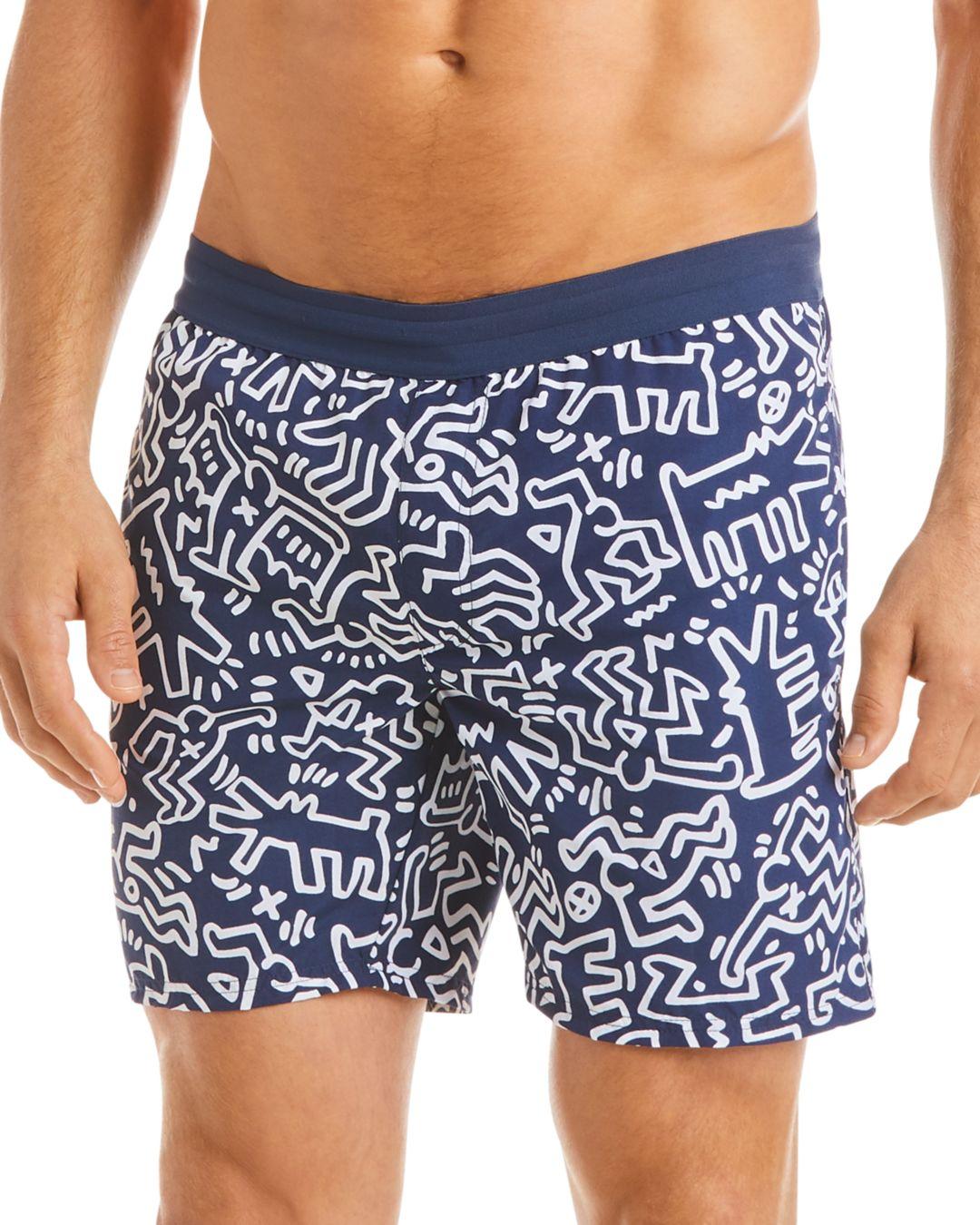 Lacoste X Keith Haring Printed Swim Trunks in Blue for Men | Lyst
