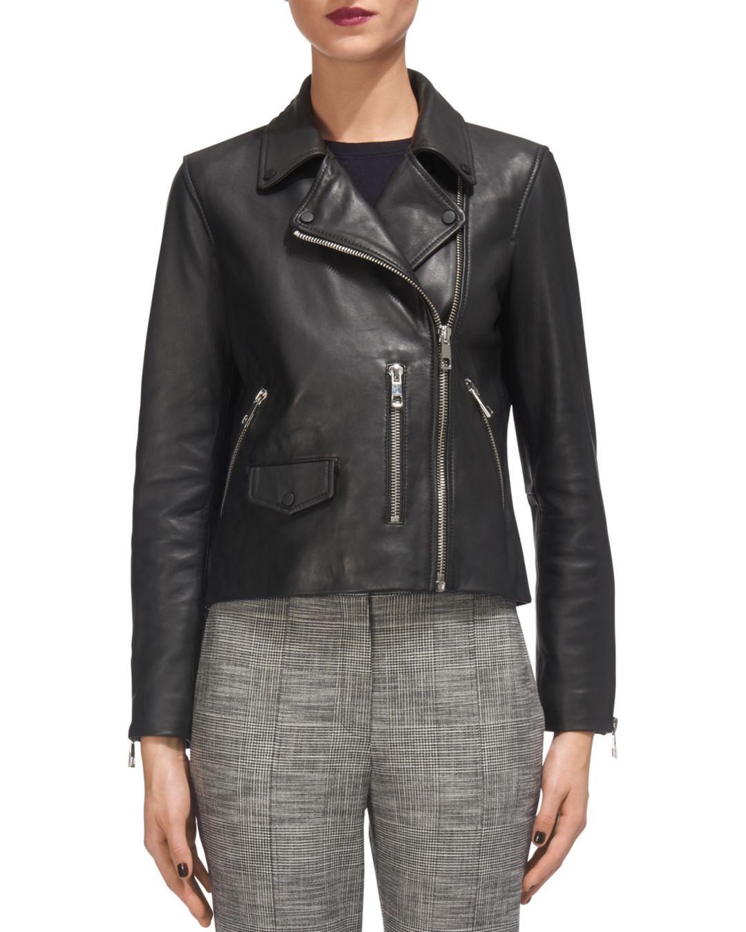 Whistles Agnes Leather Moto Jacket in Black Lyst