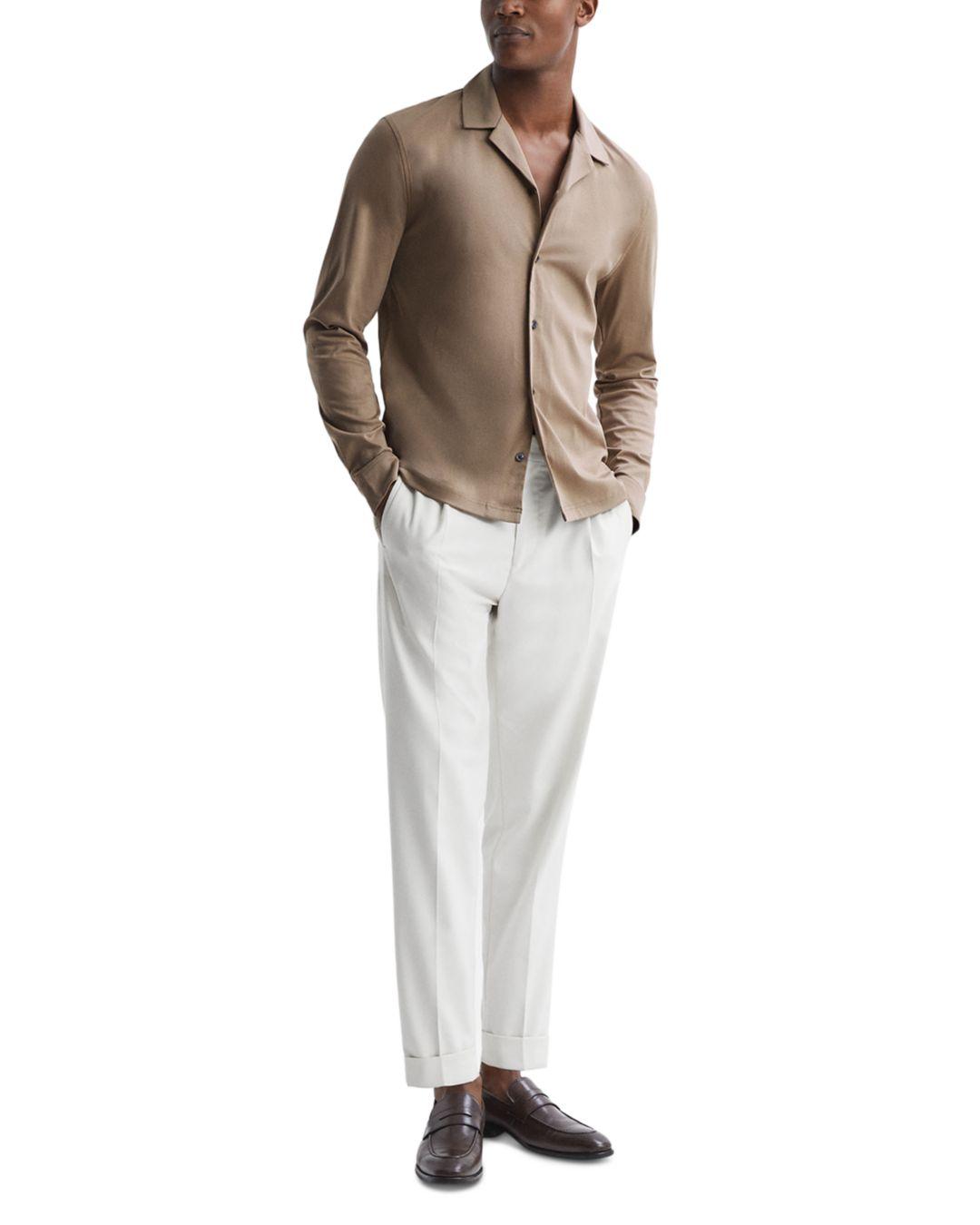 Reiss Spence Cuban Collar Long Sleeve Shirt in White for Men | Lyst