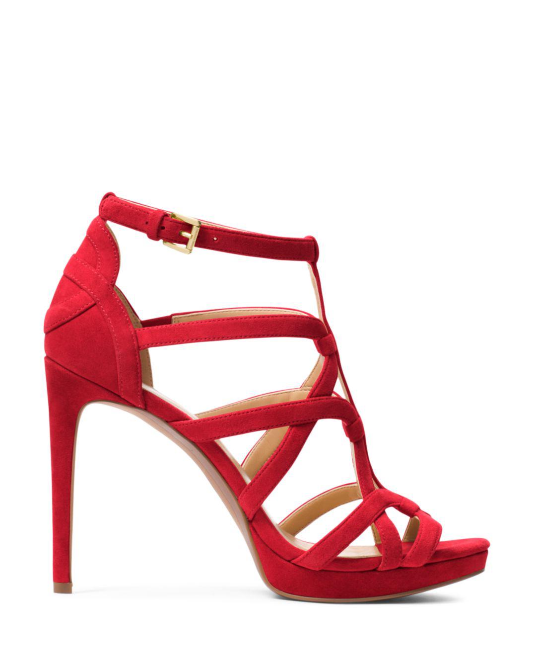 MICHAEL Michael Kors Women's Sandra Strappy Suede Platform High-heel Sandals  in Red | Lyst