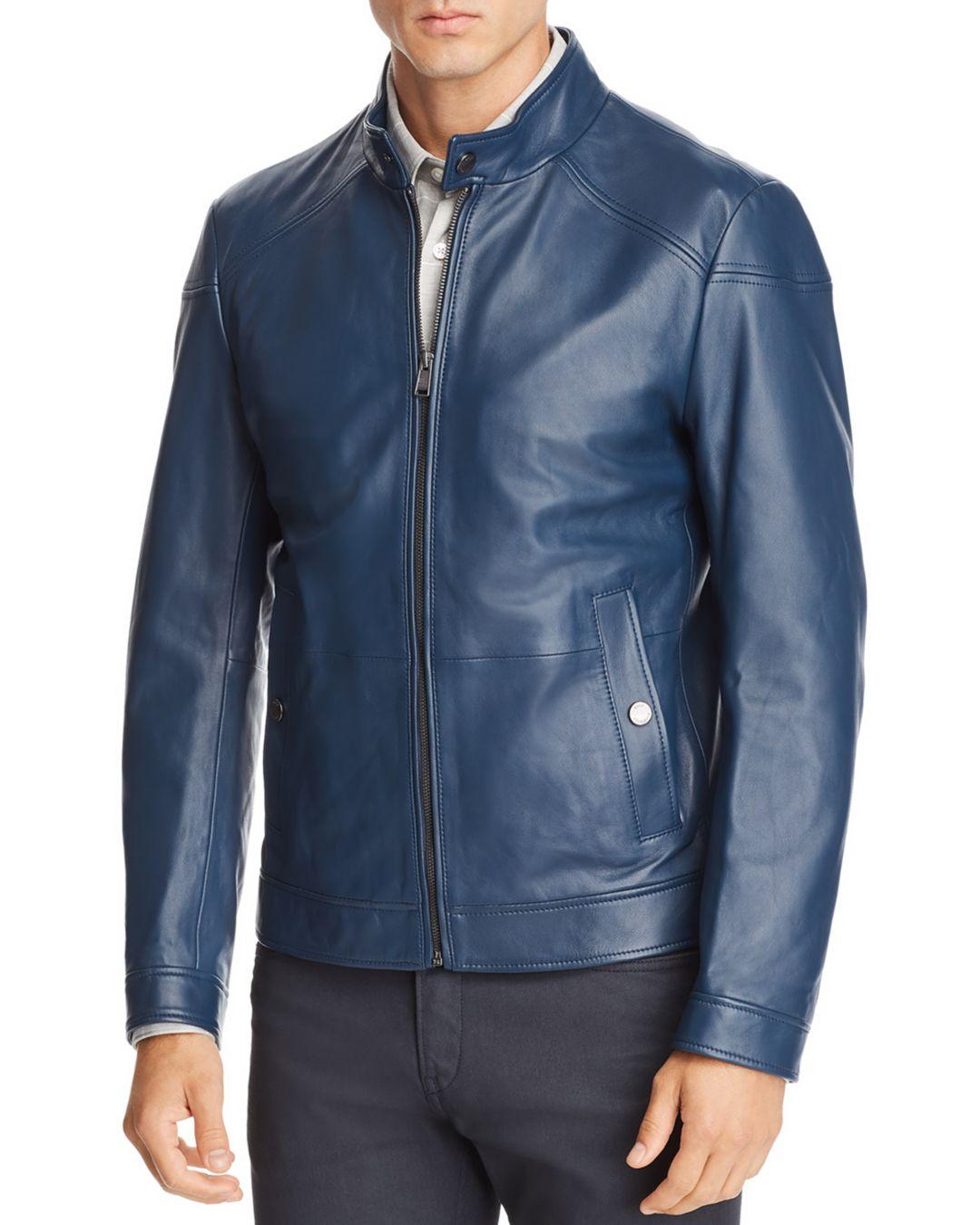 BOSS by HUGO BOSS Boss Nocan Leather Jacket in Blue for Men | Lyst