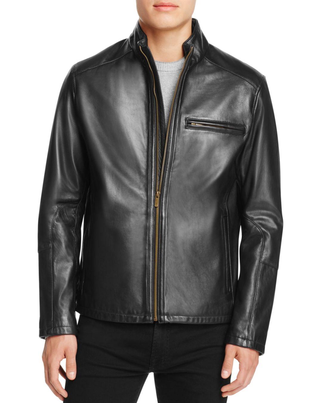 Cole Haan Streamlined Moto Leather Jacket in Black for Men - Save 27% ...