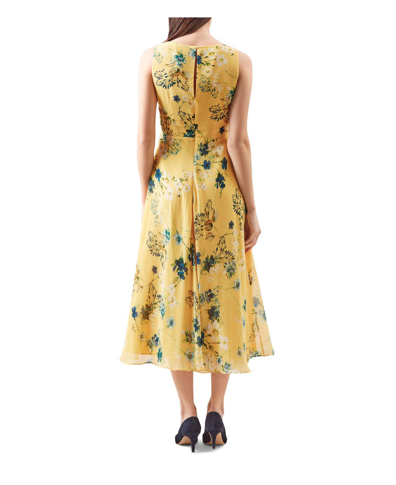 Hobbs Carly Floral Print Midi Dress in Yellow | Lyst