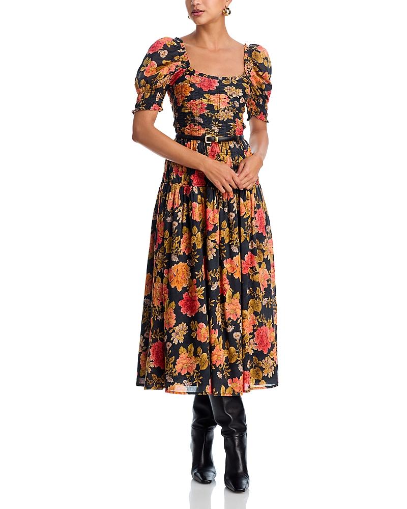 knee length dresses for ladies Sail to Sable Hydrangea Block Print V-Neck Smocked Midi Dress HYNDRAGEA Block Print / XXL / SU25STW06