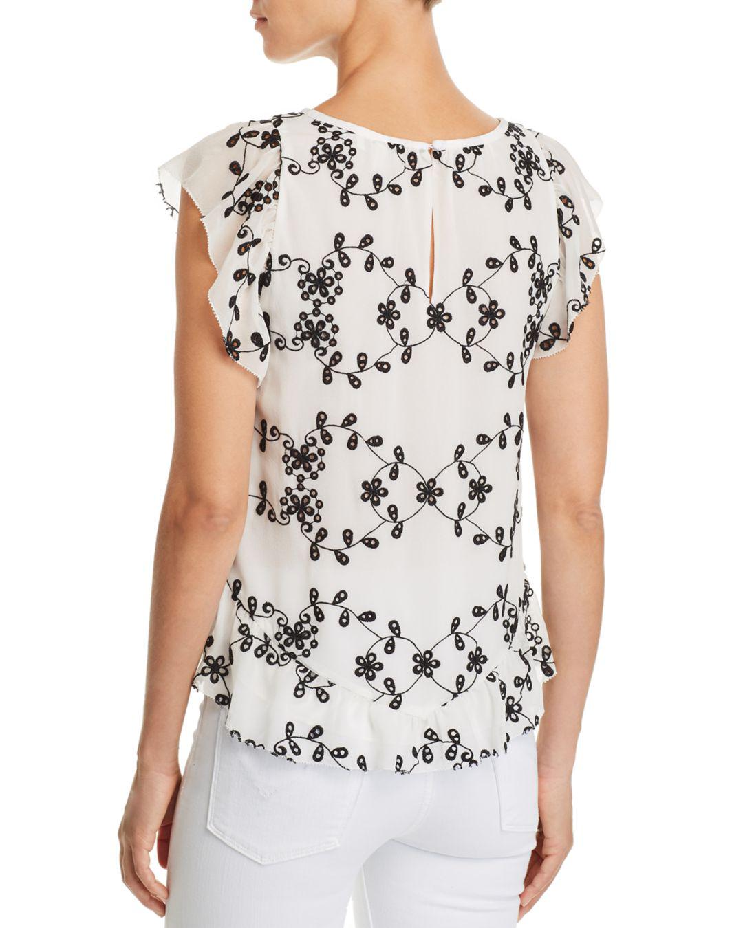 Large Joie Womens Candida Silk Lace Top Caviar