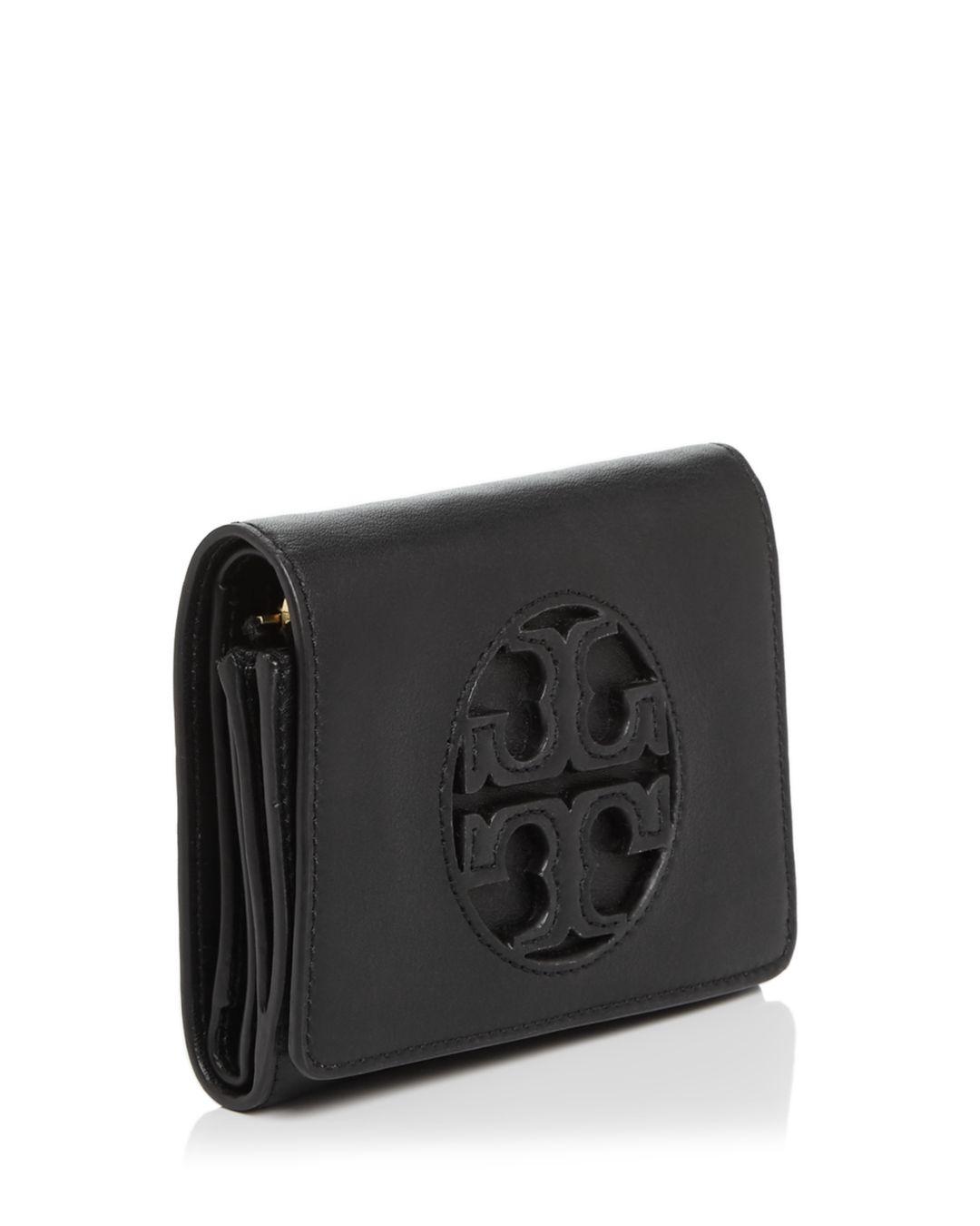 Tory Burch Leather Miller Medium Flap Wallet in Black/Gold (Black 