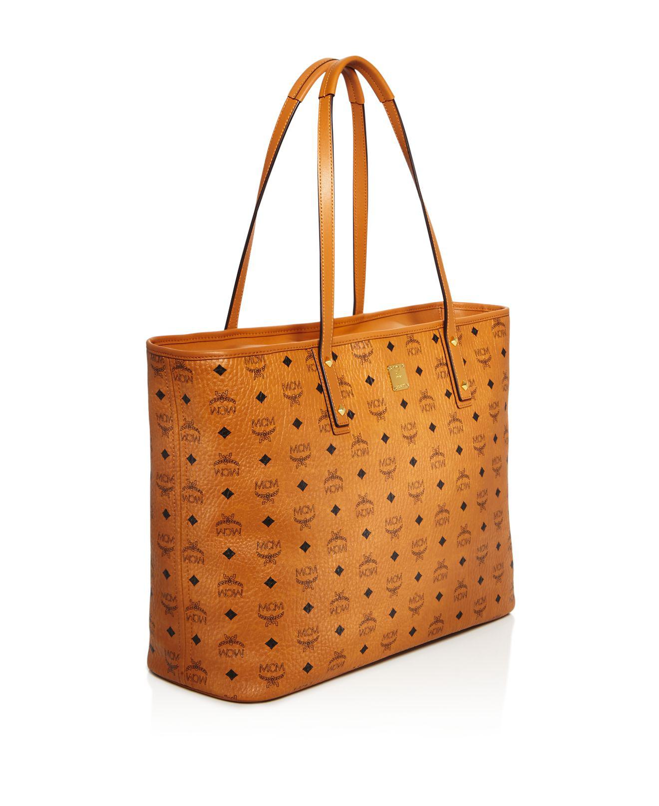mcm anya logo leather tote