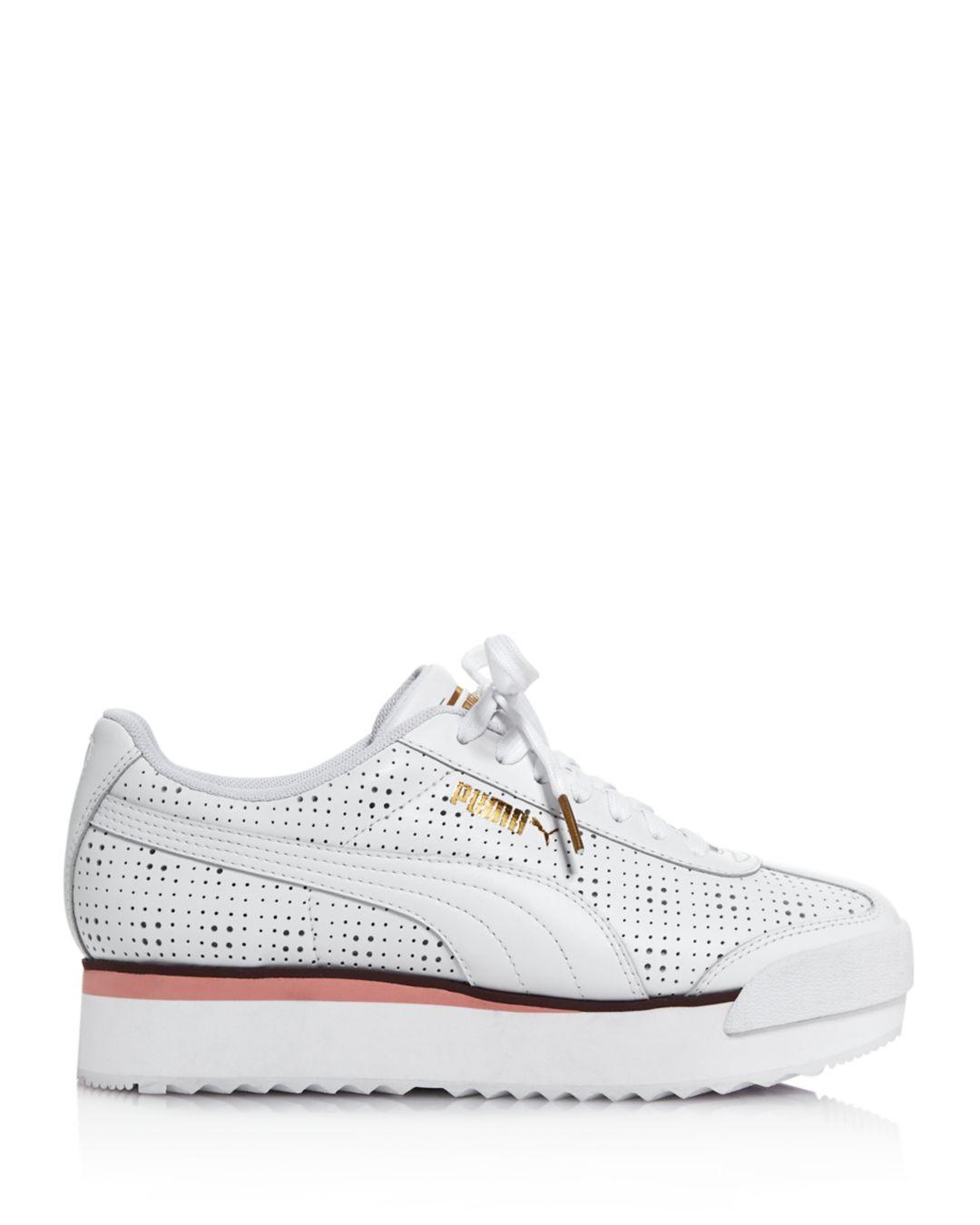 PUMA Women's Roma Amor Perforated Leather Platform Sneakers in White | Lyst