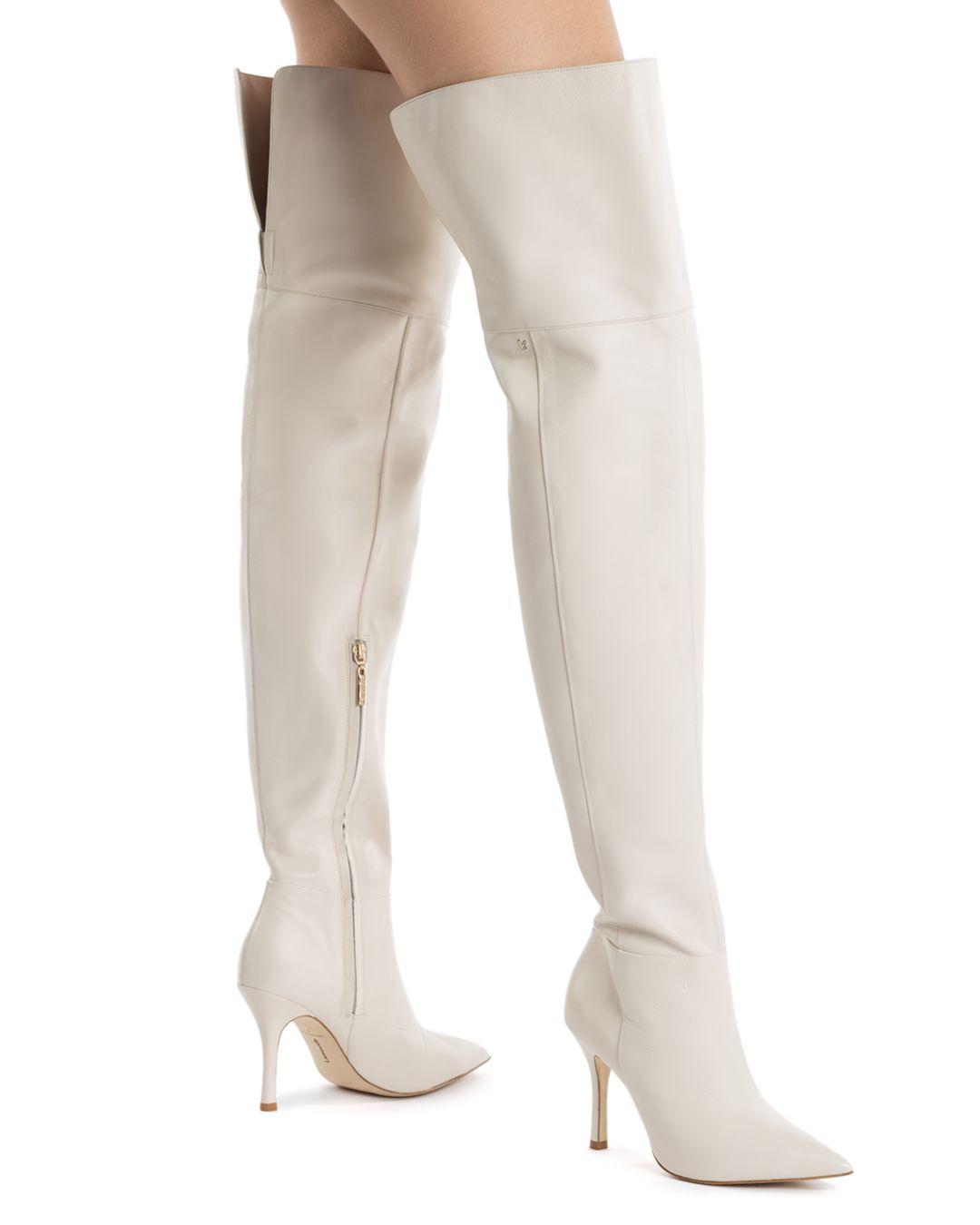 Larroude Kate Pointed Toe Over - The - Knee High Heel Boots in Natural ...