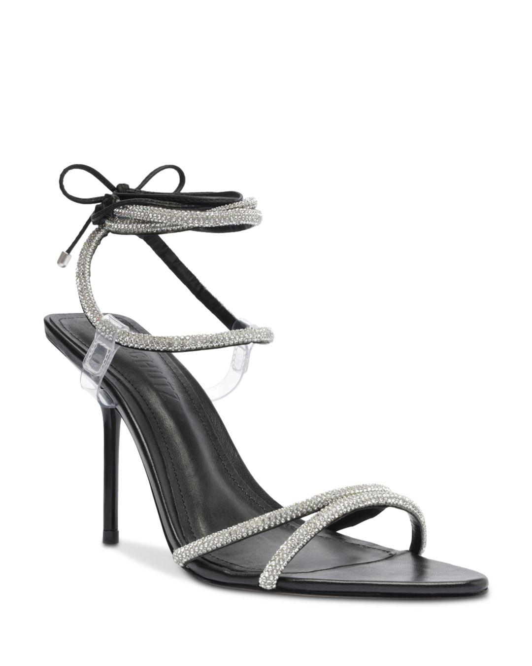 SCHUTZ SHOES Gio Pointed Toe Rhinestone Embellished High Heel Sandals in  Metallic | Lyst