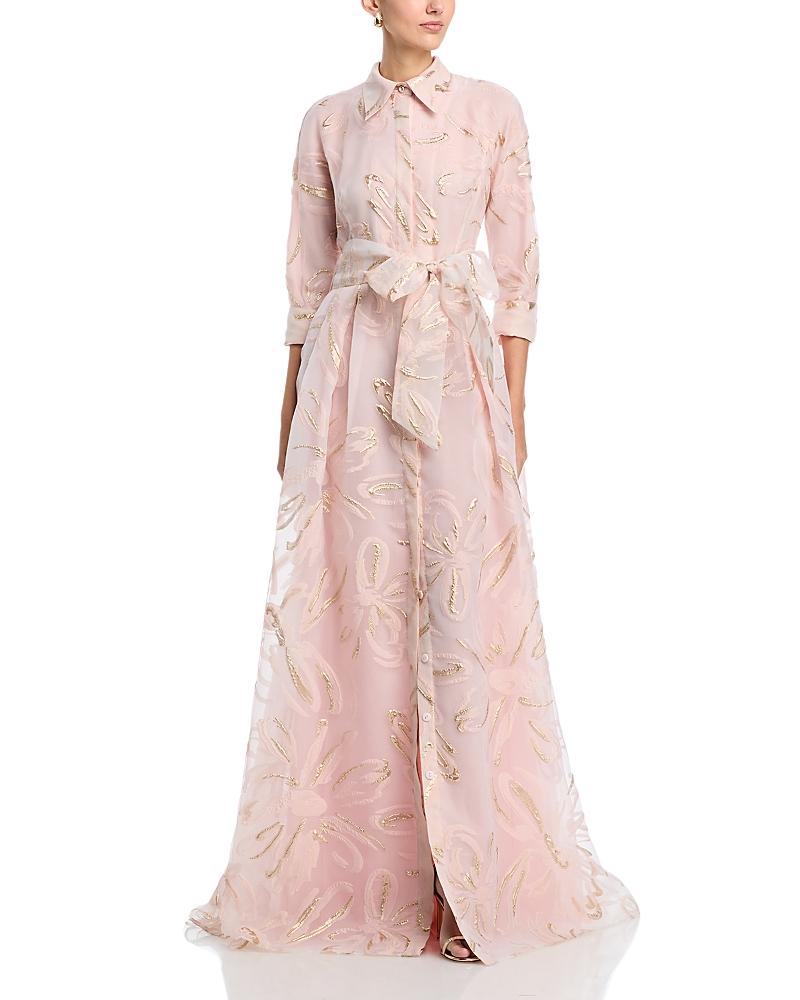 Teri Jon Metallic Organza Shirt Gown in Pink | Lyst