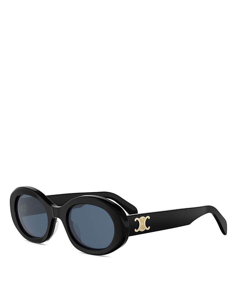 CELINE - Triomphe 52mm Oval Sunglasses - Shiny Black Blue Celine Triomphe 52mm Oval Sunglasses | Neiman Marcus main image 4