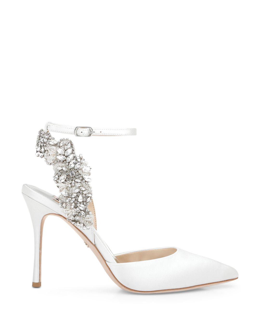 Badgley Mischka Blanca Ankle Strap Embellished Pumps in White | Lyst