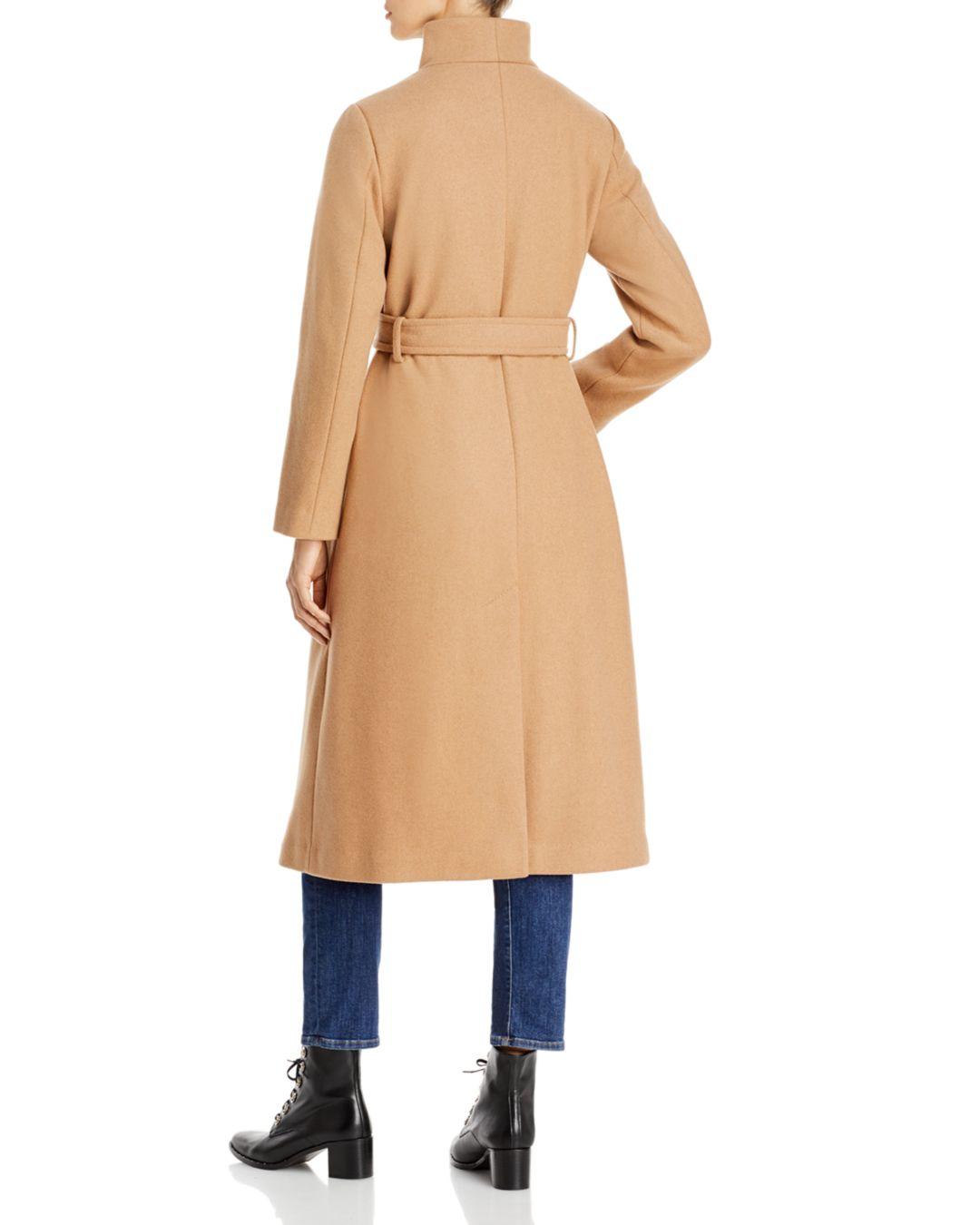 stand collar camel coat