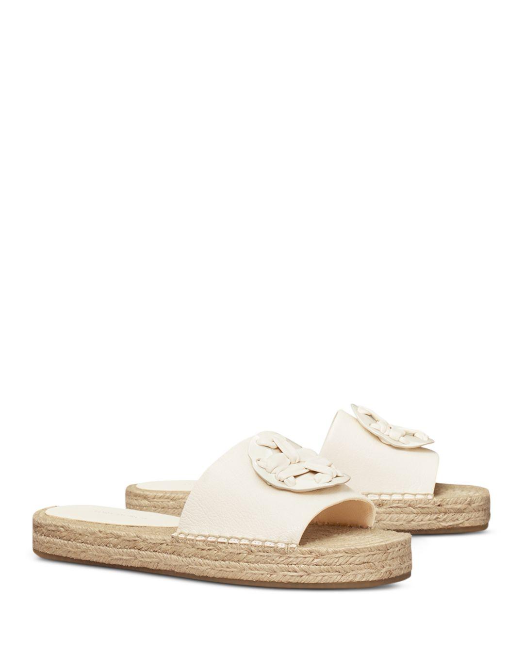 Tory Burch Woven Double T Espadrille Slide Sandals in Natural | Lyst
