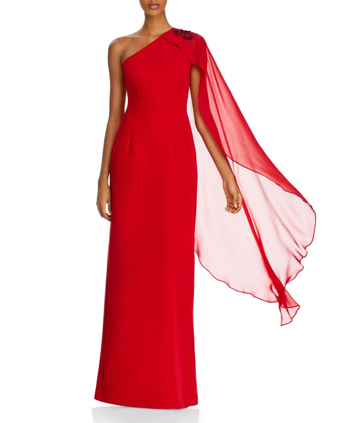 Adrianna Papell One - Shoulder Cape Gown in Red | Lyst Canada