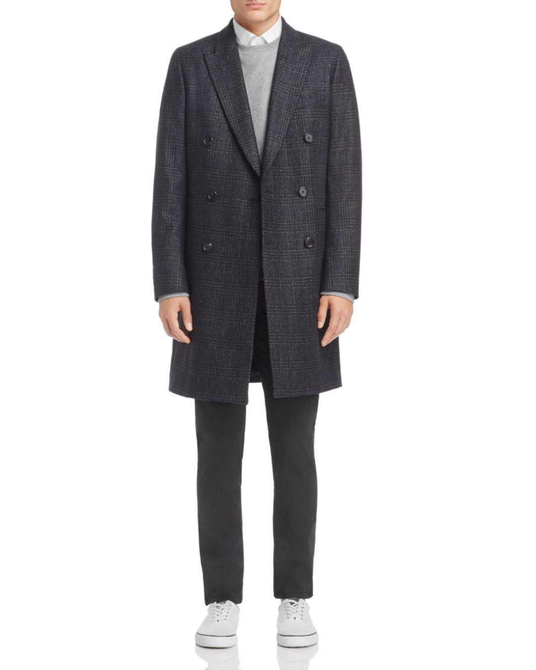 PS by Paul Smith Double-breasted Plaid Overcoat in Gray for Men - Lyst