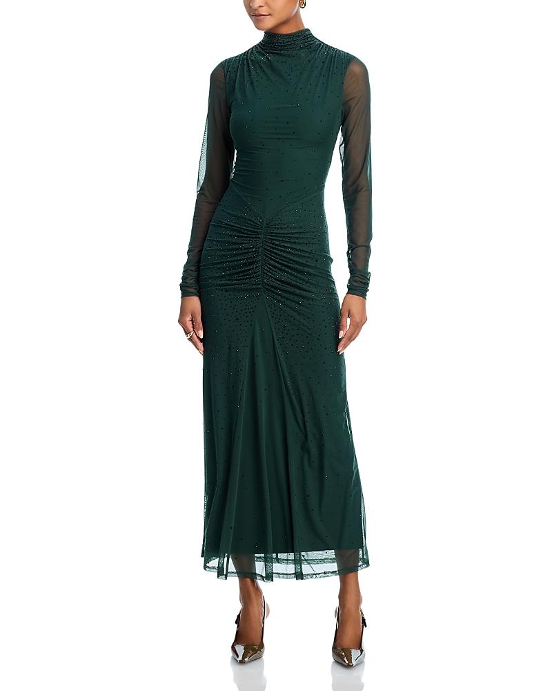 Aqua Crystal Long Sleeve Mesh Maxi Dress in Green | Lyst