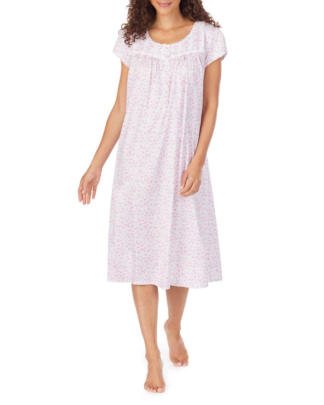 Eileen West Floral Print Cotton Jersey Ballet Nightgown in Pink