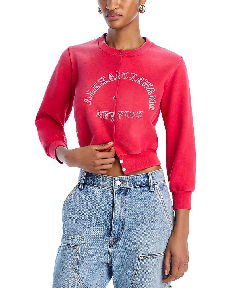 Alexander Wang T Shrunken Snap Front Sweatshirt in Red | Lyst