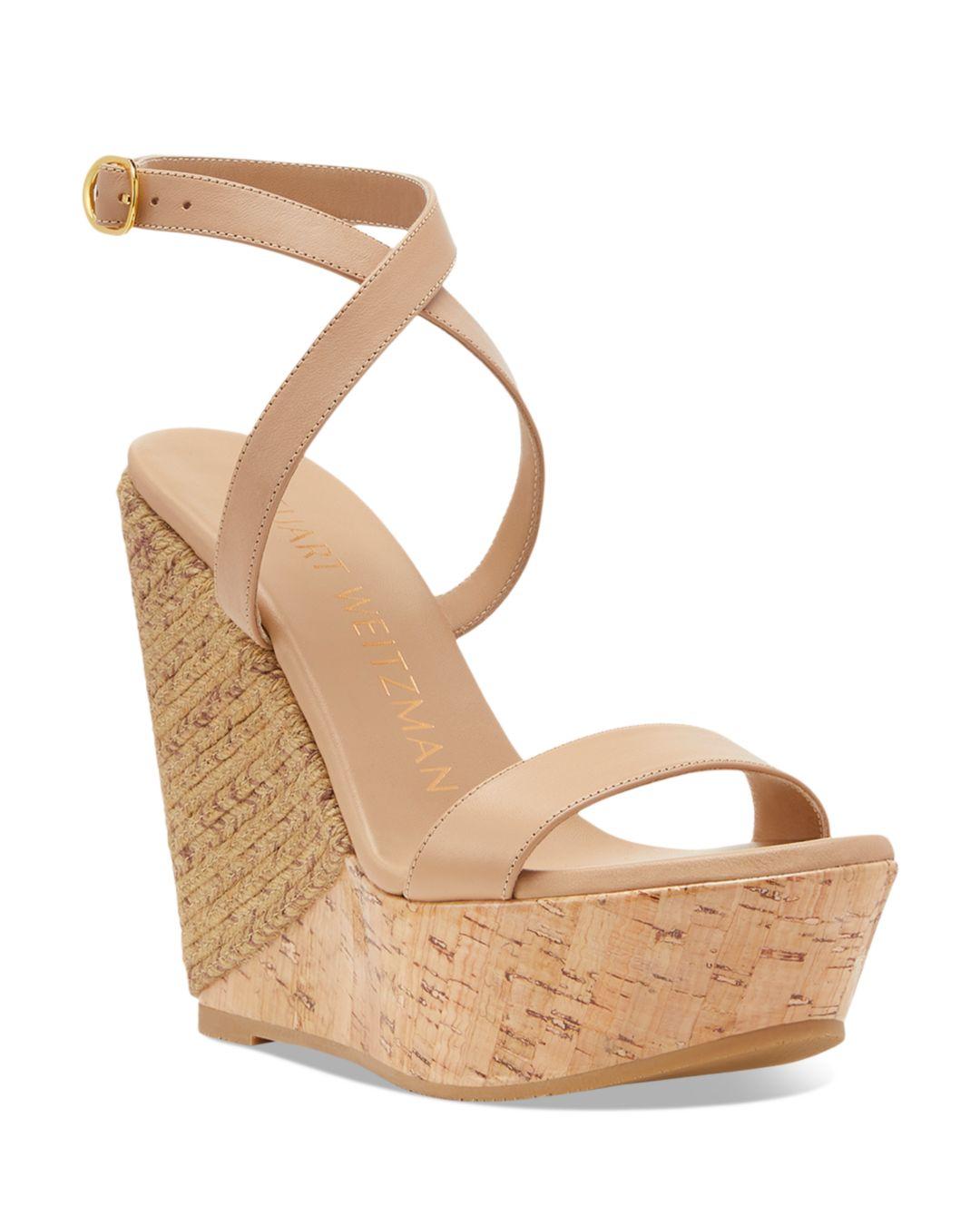 Stuart Weitzman 5050 Square Toe Espadrille Wedge Heel Platform Sandals