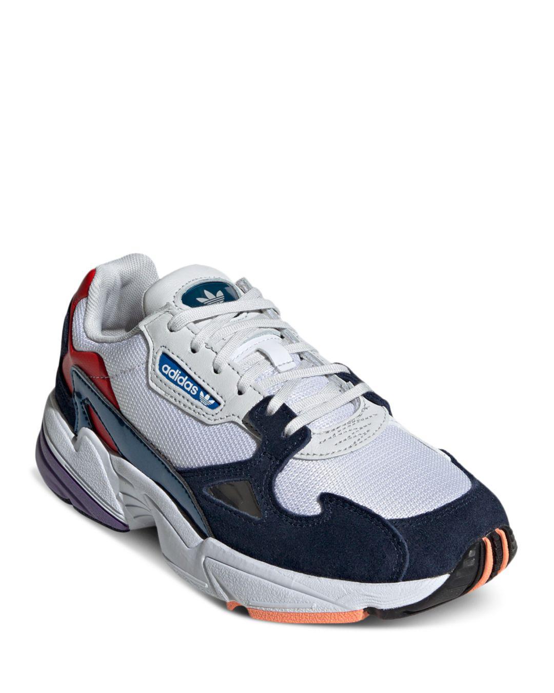 adidas originals falcon sneakers in white and navy