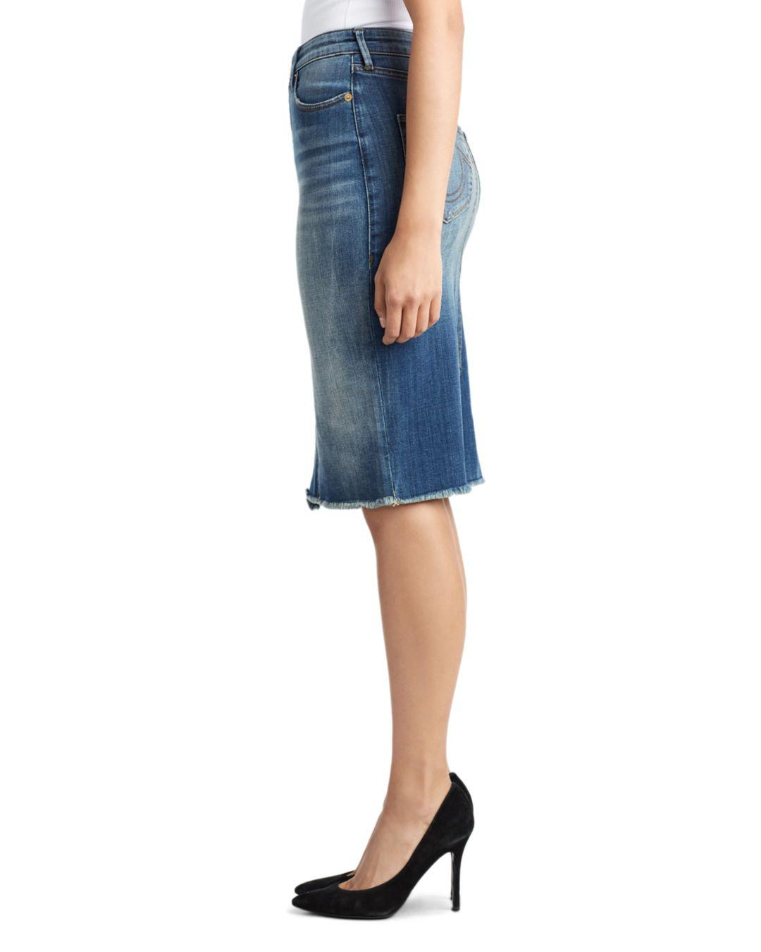 mid length denim skirts religion