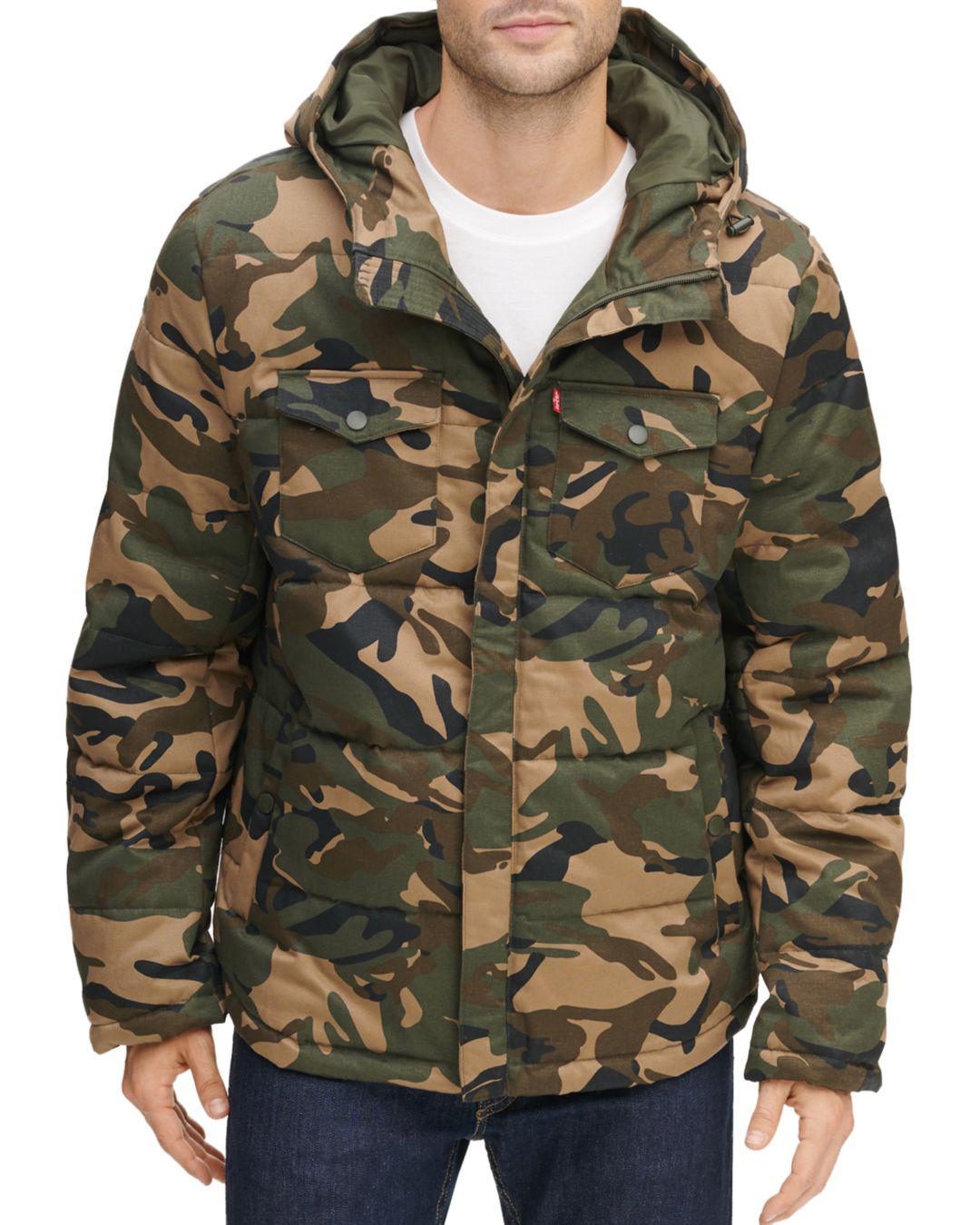Levi's Quilted Camouflage-print Hooded Puffer Jacket for Men - Lyst