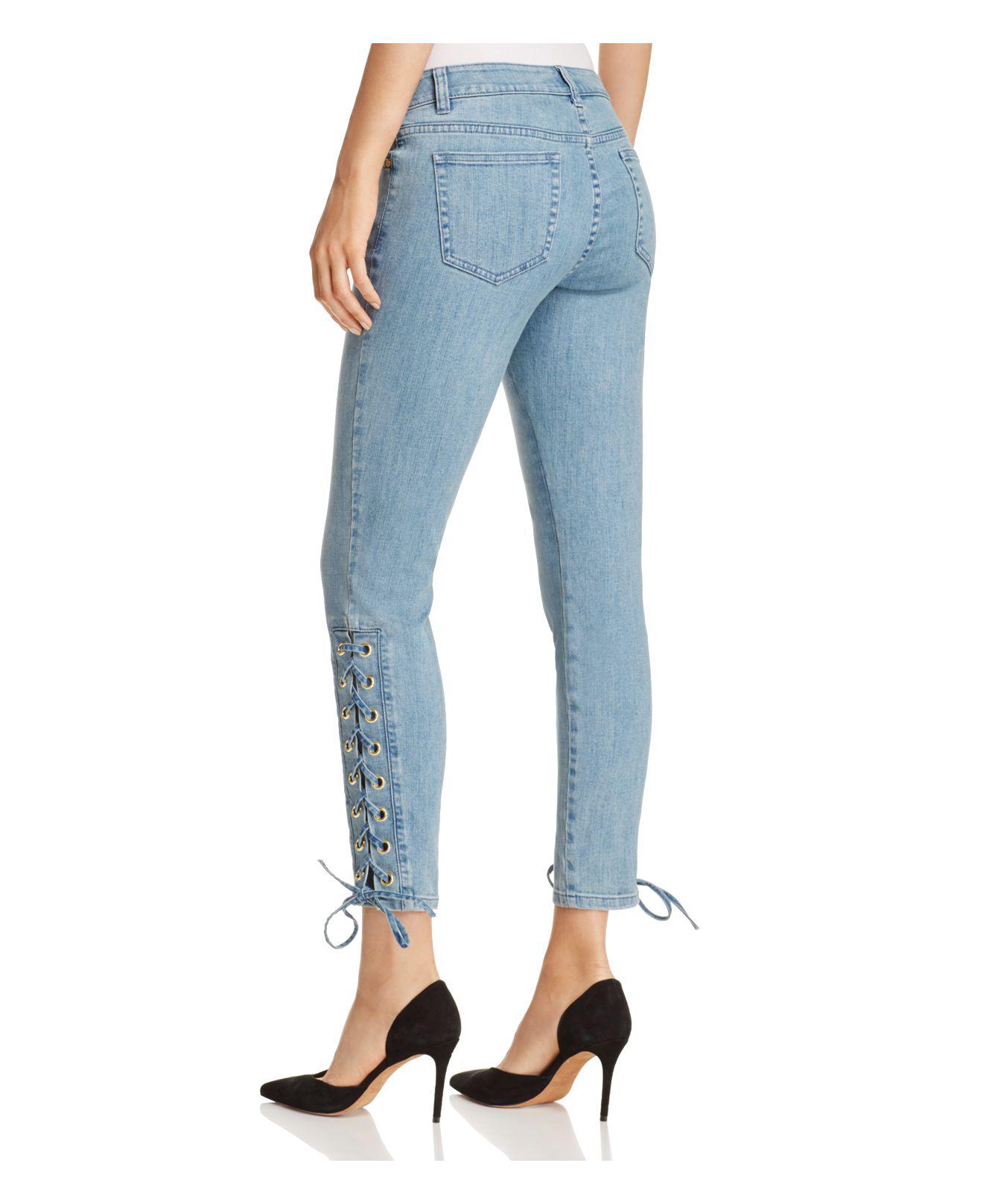 MICHAEL Michael Kors Grommet Laceup Skinny Jeans In Light Vintage Wash